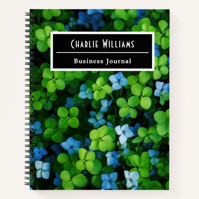 Blue green leaf pattern | Personalized Spiral Notebook (Front)