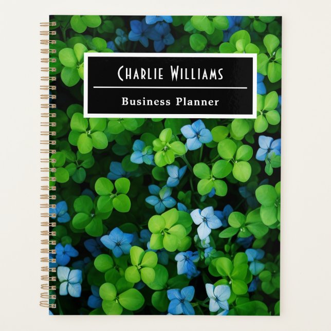Blue green leaf pattern | Personalized Spiral Planner (Front)