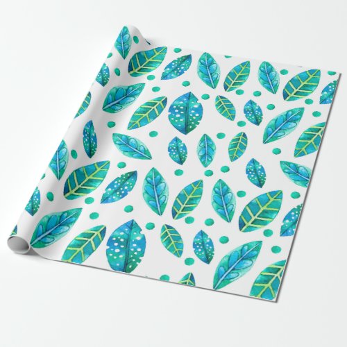 Blue _Green Leafs Seamless Pattern Wrapping Paper