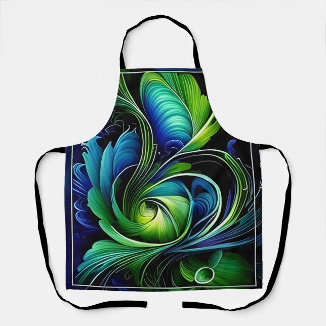 Blue Green Leafy abstract Apron (Front)