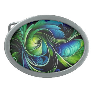 Blue Green leafy abstract Belt Buckle