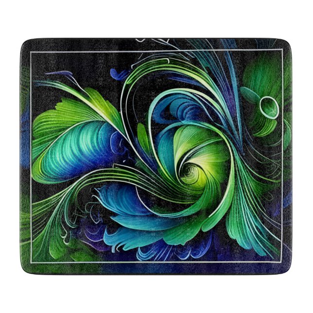 blue green leafy abstract cutting board (Front)