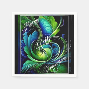 Blue Green Leafy abstract Happy Anniversary Napkins