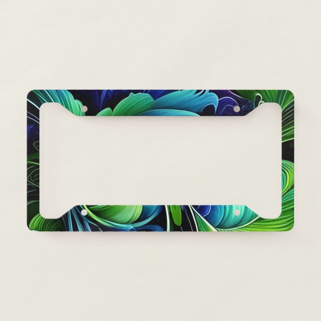 blue green leafy abstract license plate frame (Front)