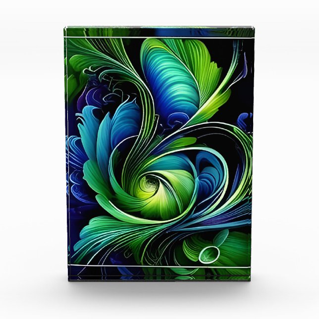 blue green leafy abstract photo block (Front)