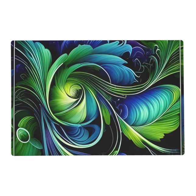 Blue Green Leafy abstract Placemat (Front)