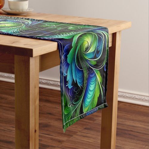 Blue Green Leafy abstract Short Table Runner