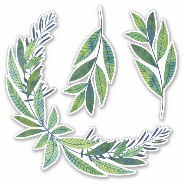 Blue & Green Leafy Twigs Sticker (Front)