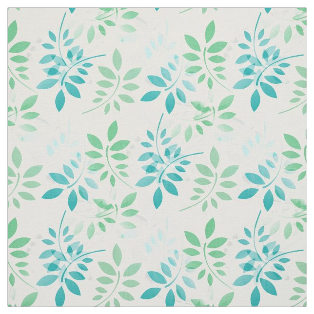 Blue Green Leaves Fabric (Swatch)