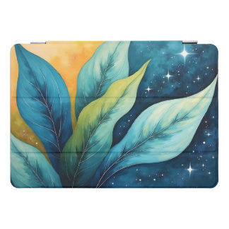 Blue Green Leaves Golden Sun and Stars iPad Pro Cover