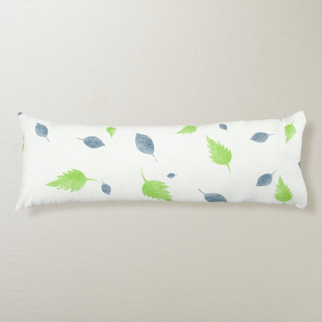 Blue & Green Leaves Pattern  Body Pillow (Front)