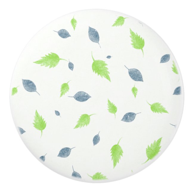 Blue & Green Leaves Pattern  Ceramic Knob (Front)
