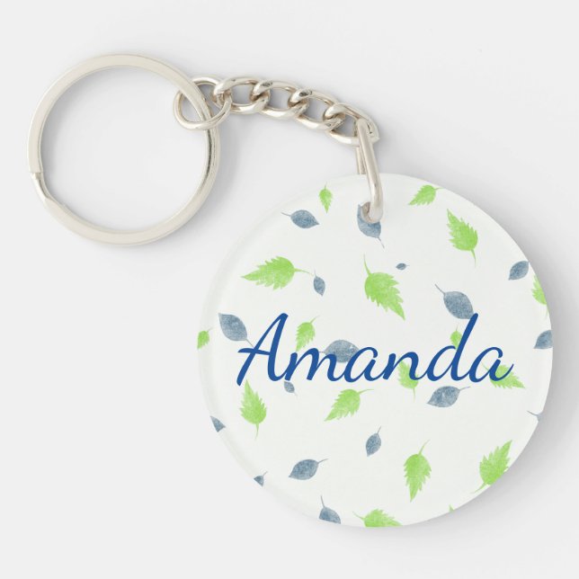 Blue & Green Leaves Pattern  Keychain (Front)