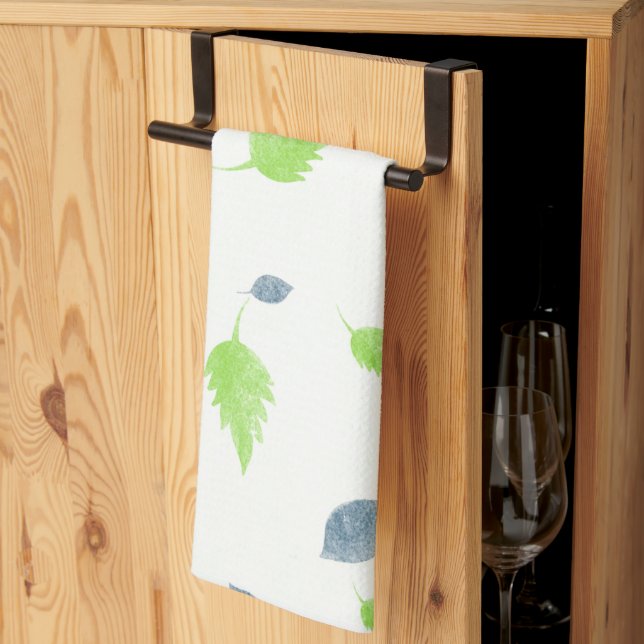 Blue & Green Leaves Pattern  Kitchen Towel (Thirds Fold)