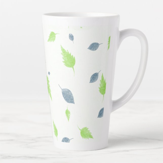 Blue & Green Leaves Pattern  Latte Mug (Right)