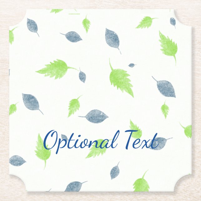 Blue & Green Leaves Pattern  Paper Coaster (Front)
