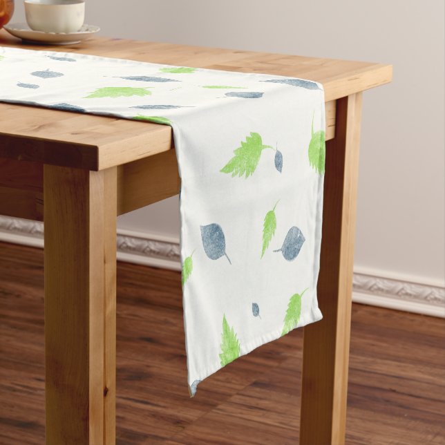 Blue & Green Leaves Pattern  Short Table Runner (In Situ)