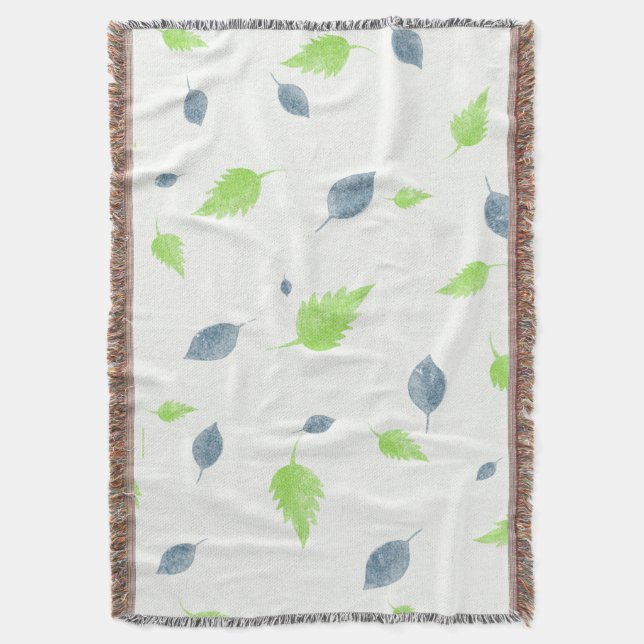 Blue & Green Leaves Pattern  Throw Blanket (Front Vertical)
