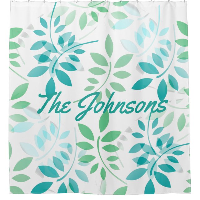 Blue Green Leaves Shower Curtain (Front)