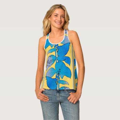 Blue_Green Leaves Summer Tank Top