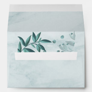 blue green leaves wedding envelope