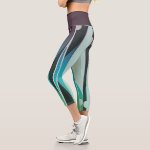 Cyan Blue Technical Capri Leggings with Stripes - Prachelle