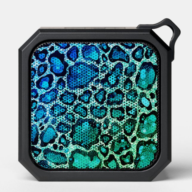 Blue Green Leopard Print Bluetooth Speaker (Front)