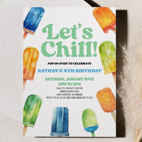 Blue Green Lets Chill Popsicle Birthday Party Invitation