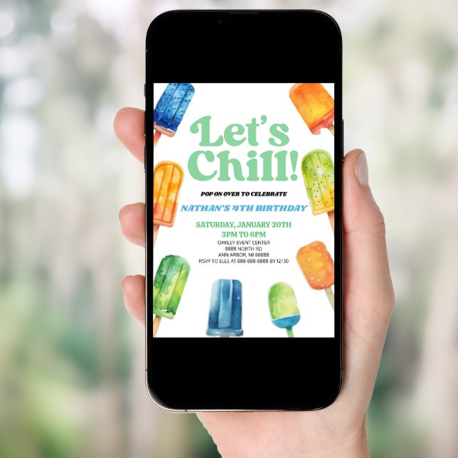 Blue Green Let's Chill Popsicle Birthday Party Invitation (Front Digital)