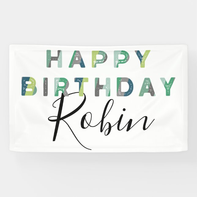 Blue Green Letters Simple Personalized Birthday Banner (Horizontal)