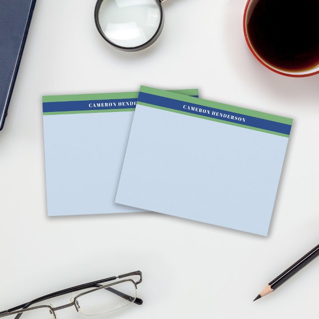 Blue Green Light Blue Stripes Add Your Name Note Card (Creator Uploaded)