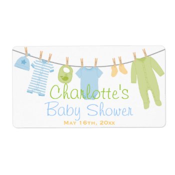 Blue & Green Lil Clothes Baby Shower Water Bottle Label by LaBebbaDesigns at Zazzle