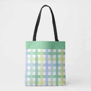 Blue Green Lime Pastel Modern Gingham Pattern Tote Bag