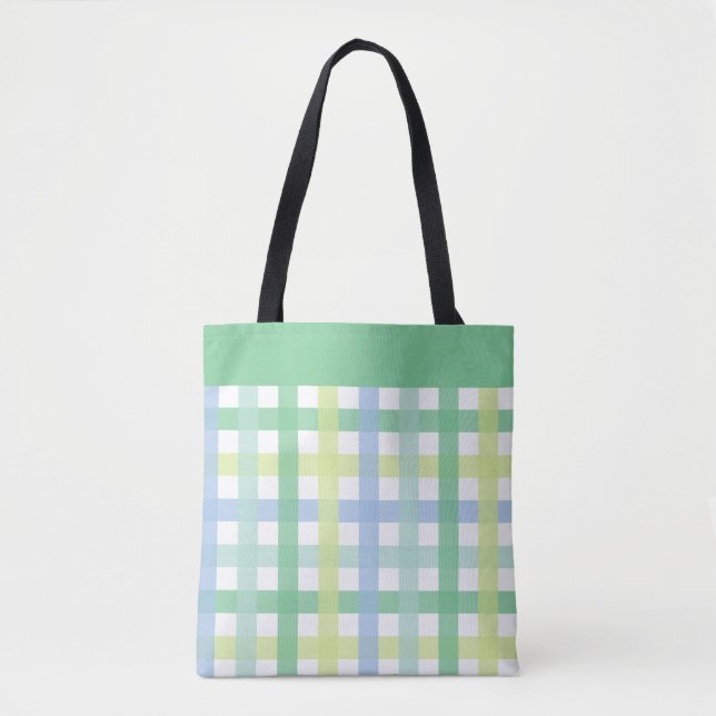 Blue Green Lime Pastel Modern Gingham Pattern  Tote Bag (Front)