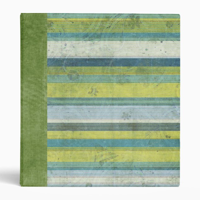 Blue Green Linen Stripe 3 Ring Binder (Front)