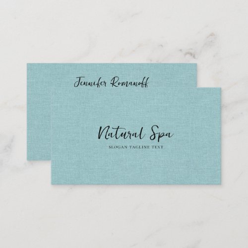 Blue_Green Linen Texture Print black Typography Business Card