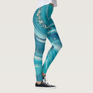 Blue Green Liquid Marbled Leggings