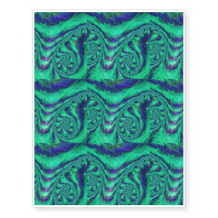 Blue Green Liquid Stripes Fractal Temporary Tattoos