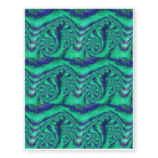 Blue Green Liquid Stripes Fractal Temporary Tattoos