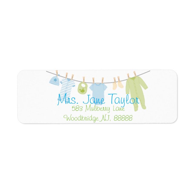 Blue & Green Little Clothes Baby Shower Labels (Front)