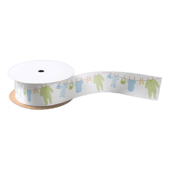 Blue & Green Little Clothes Baby Shower Satin Ribbon by LaBebbaDesigns at Zazzle