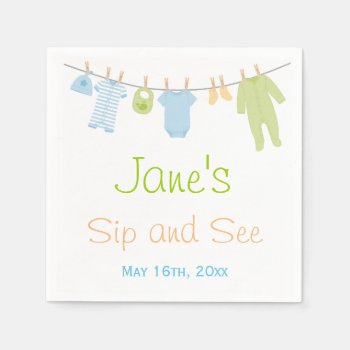 Blue & Green Little Clothes Baby Sip And See Napkins by LaBebbaDesigns at Zazzle