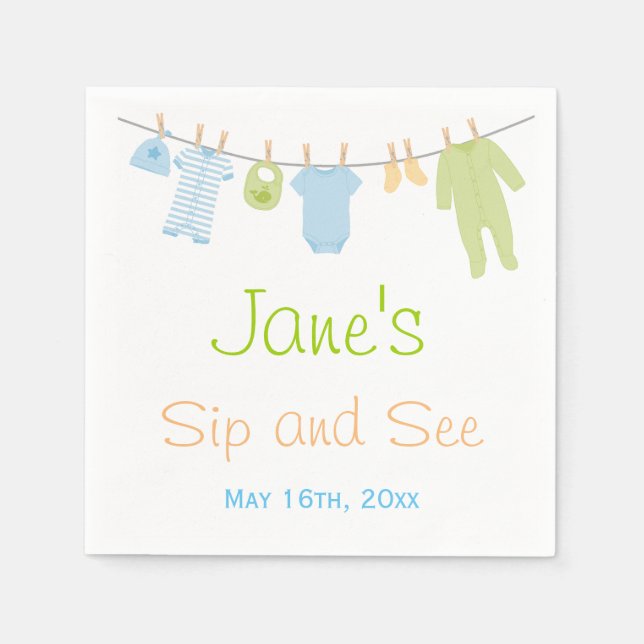 Blue & Green Little Clothes Baby Sip and See Napkins (Front)