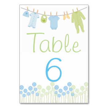 Blue & Green Little Clothes Shower Table Card by LaBebbaDesigns at Zazzle