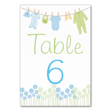 Blue & Green Little Clothes Shower Table Card