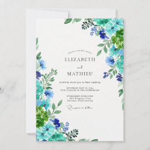 Blue Green Lively Botanical Wedding Invitation