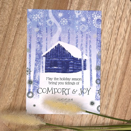 Blue Green Log Cabin Business Holiday Cards