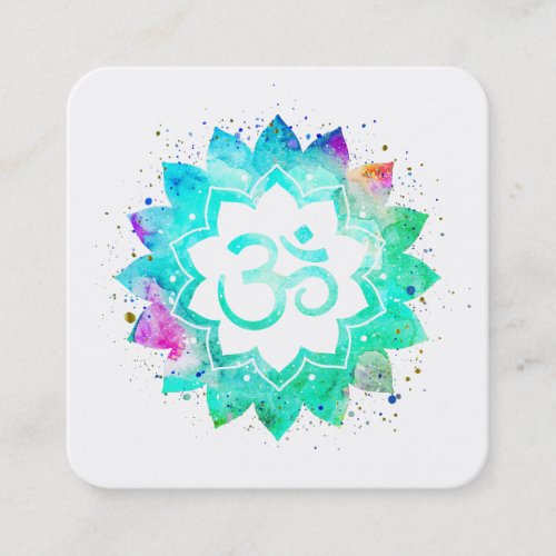  Blue Green Lotus Flower Mandala Om Aum Symbol Square Business Card