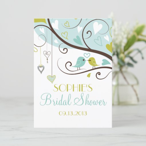 Blue & Green Lovebirds Bridal Shower Invitations Zazzle