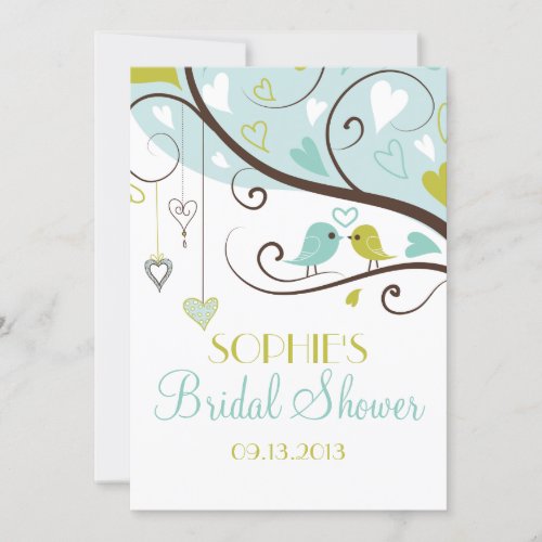 Blue &amp; Green Lovebirds Bridal Shower Invitations